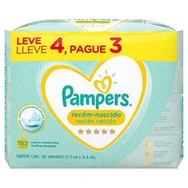 Kit Lenço Umedecido Pampers Recém-Nascido - 4 Pacotes de 48 Unidades cada