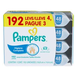 Kit Lenço Umedecido Pampers Higiene Completa - 4 Pacotes de 48 Unidades cada