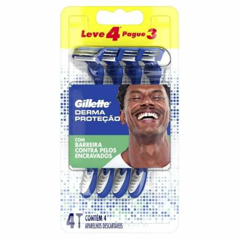 Aparelho De Barbear Gillette Derma Proteção Descartável 4 Unidades