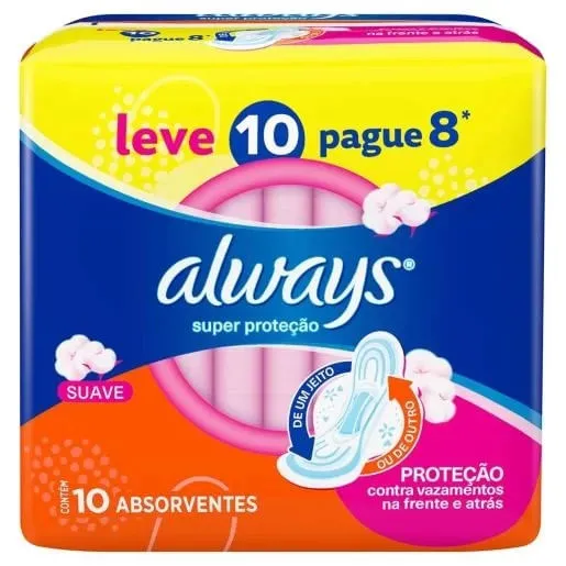 Absorvente Always Super Proteção Suave Com Abas 10 Unidades