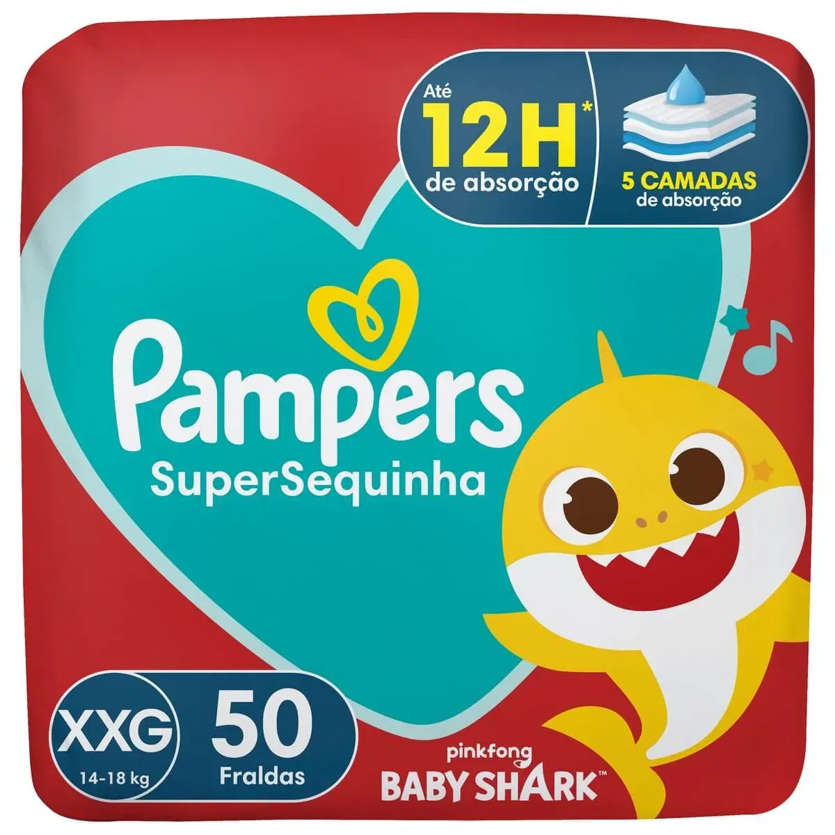 Fralda Infantil Pampers Supersequinha Baby Shark Xxg 50 Unidades