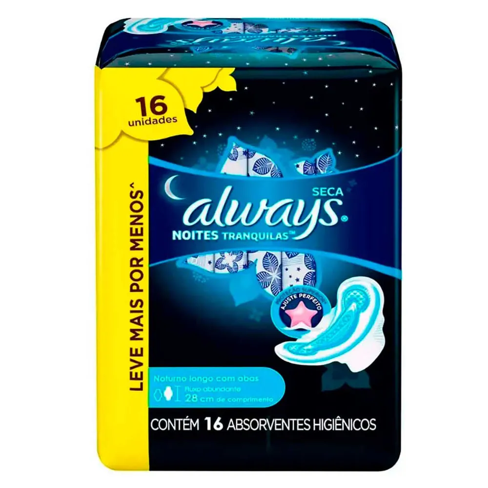 Absorvente Always Noites Tranquilas Seca Com Abas 16 Unidades