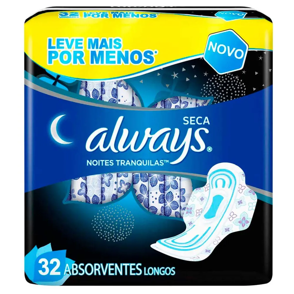 Absorvente Always Noites Tranquilas Seca Com Abas 32 Unidades