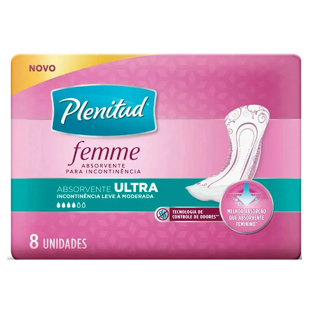 Absorvente Para Incontinência Urinária Plenitud Femme Ultra Sem Abas 8 Unidades