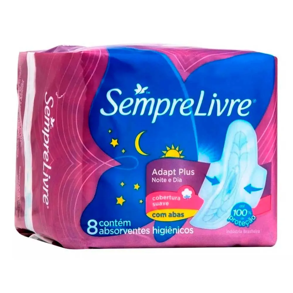 Absorvente Sempre Livre Adapt Plus Noite E Dia Suave Com Abas 8 Unidades