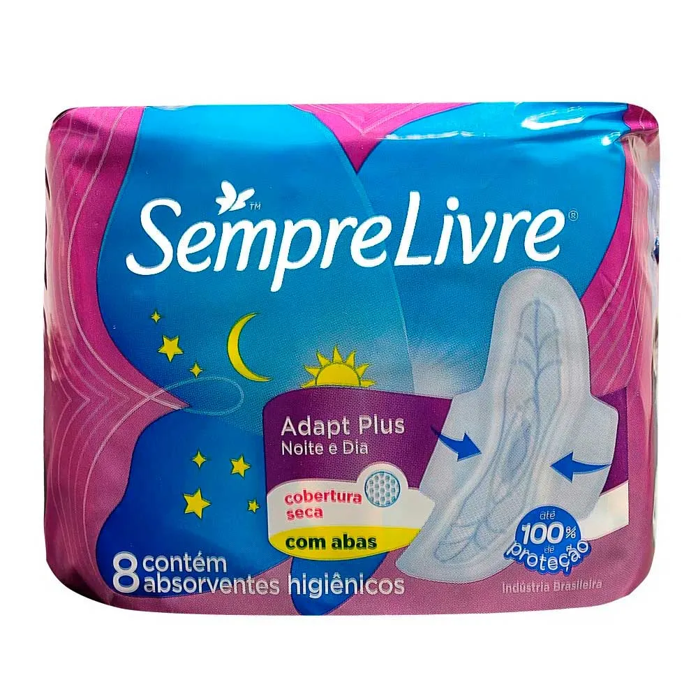 Absorvente Sempre Livre Adapt Plus Noite E Dia Seca Com Abas 8 Unidades
