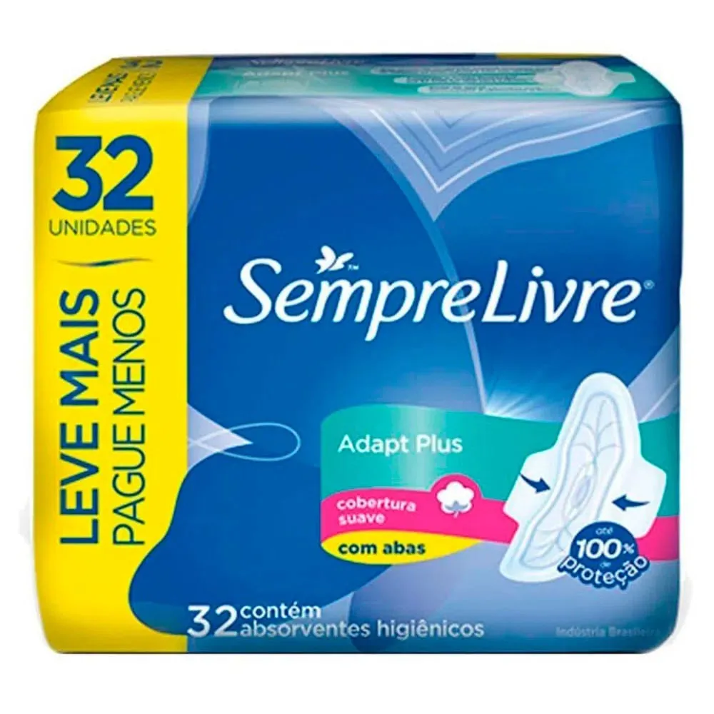 Absorvente Sempre Livre Adapt Plus Suave Com Abas 32 Unidades