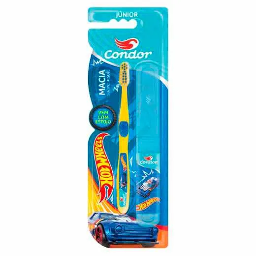 Escova Dental Infantil Condor Junior Hot Wheels 1 Unidade + Estojo