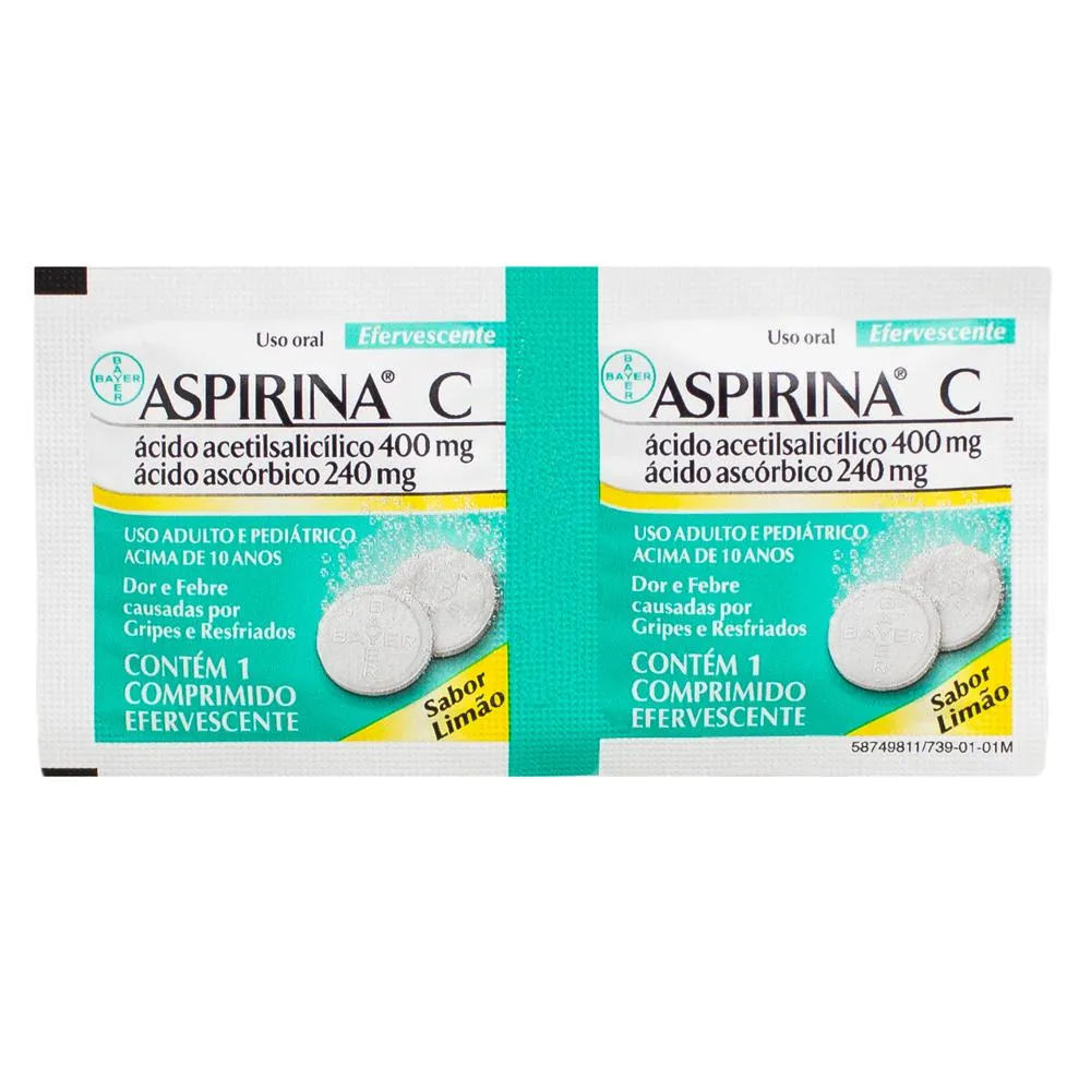 aspirina c 400mg + 240mg, envelope com 2 comprimidos efervescentes sabor limao