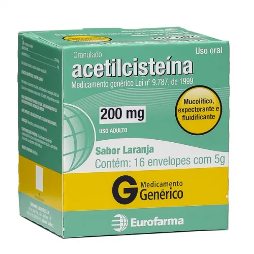 acetilcisteina granulado 200mg 16 envelopes 5g