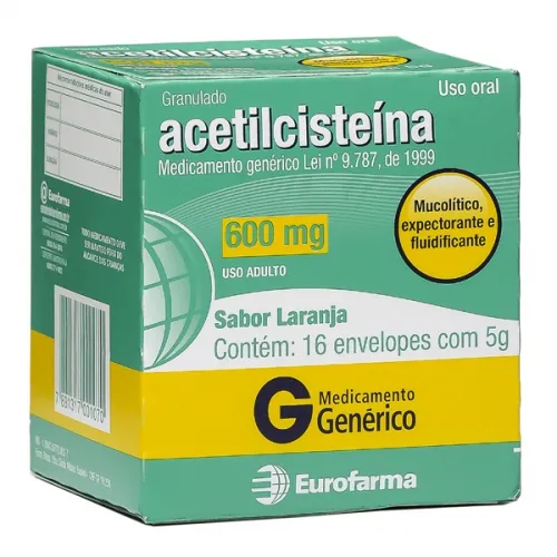 acetilcisteina 600mg/g 16 envelopes 5 sabor laranja