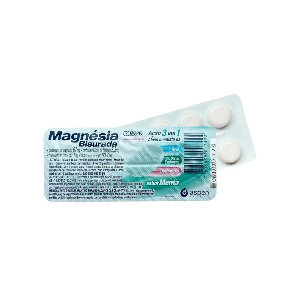 magnesia bisurada sabor menta 10 pastilhas