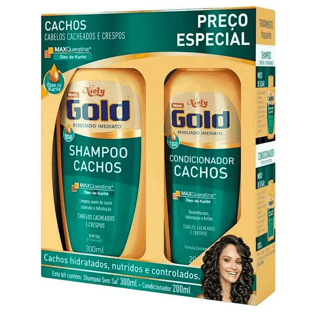 Kit Niely Gold Cachos Shampoo 300ml + Condicionador 200ml