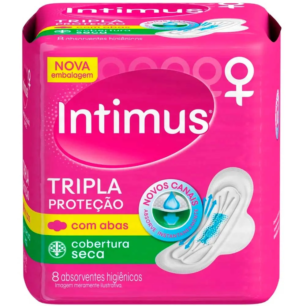 Absorvente Intimus Gel Tripla Proteção Seca Com Abas 8 Unidades