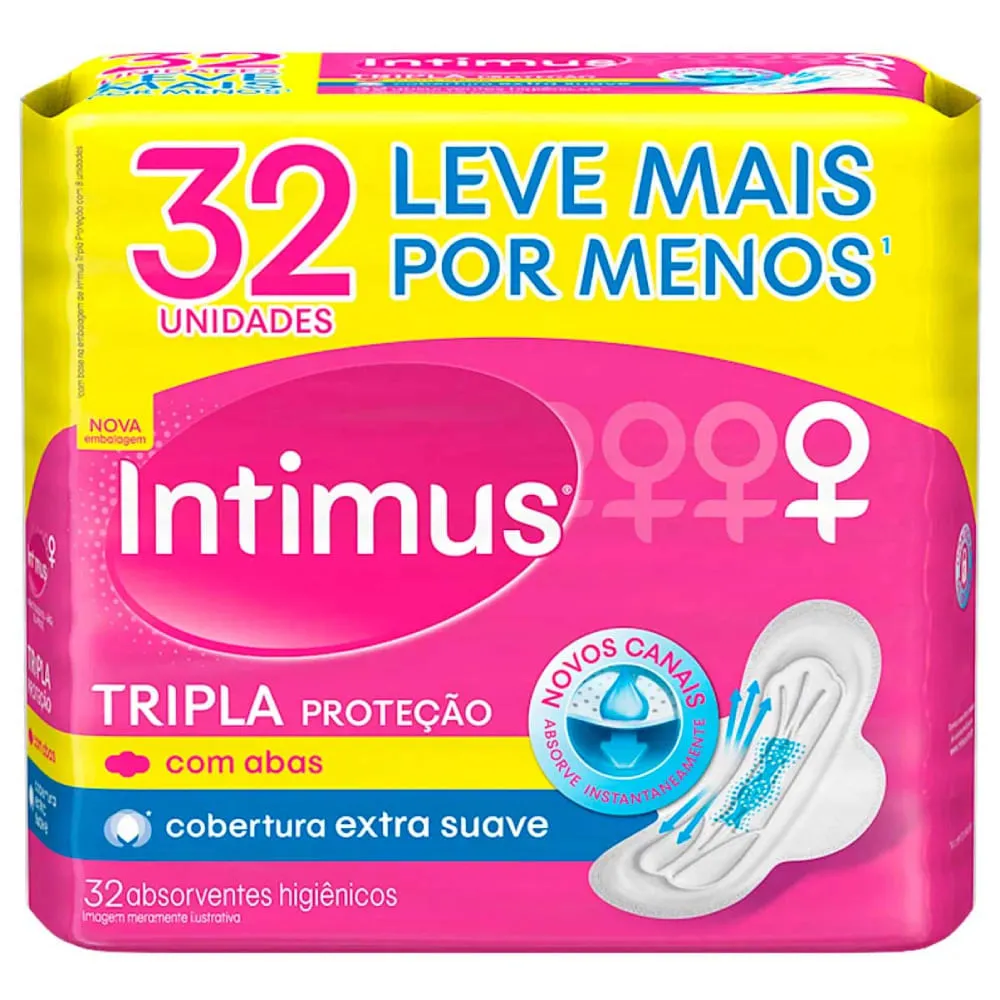 Absorvente Intimus Gel Tripla Proteção Suave Com Abas 32 Unidades