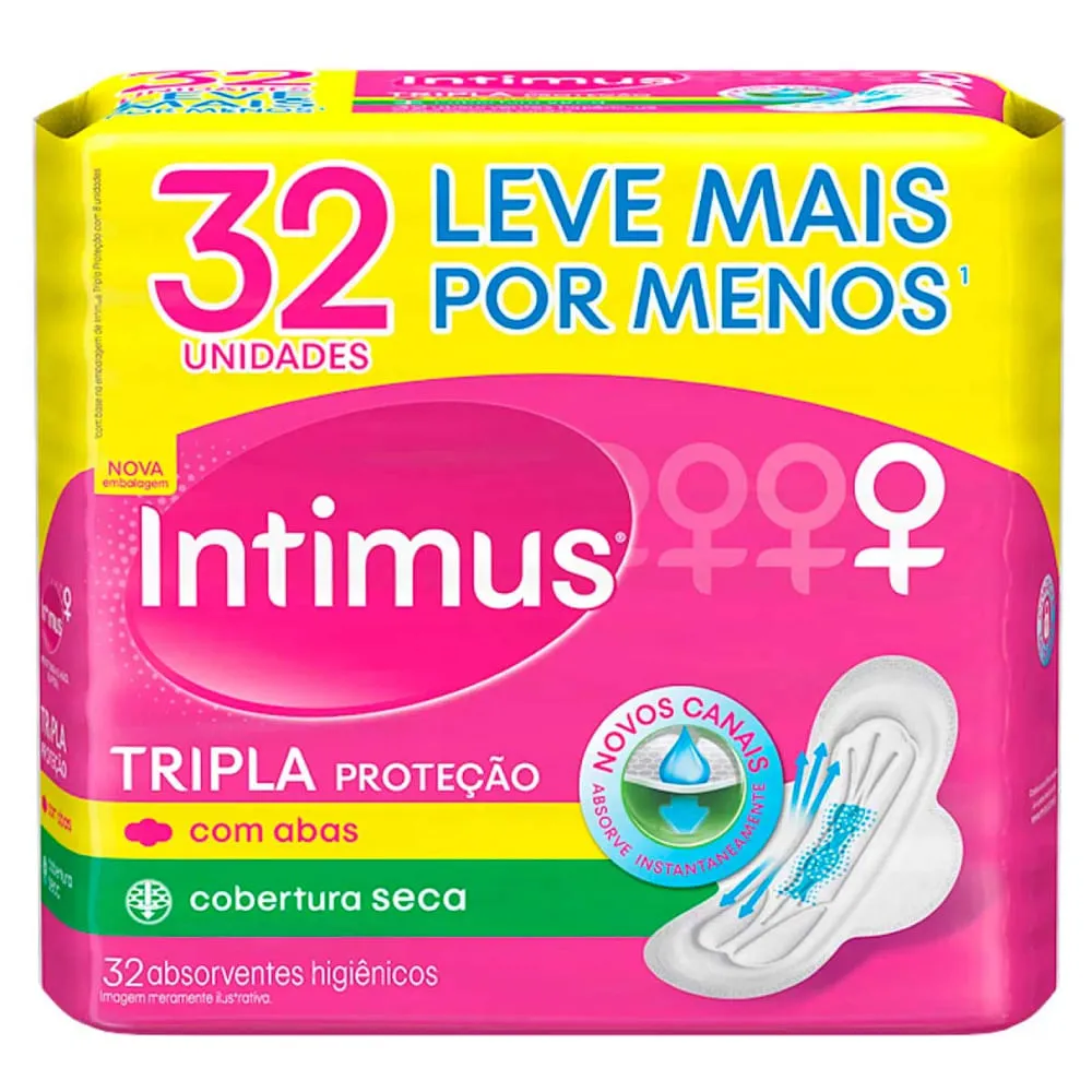 Absorvente Intimus Gel Tripla Proteção Seca Com Abas 32 Unidades