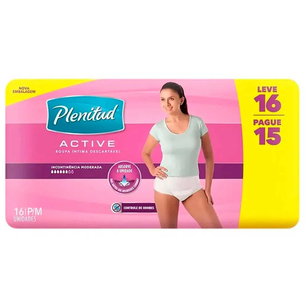 Roupa Íntima Descartável Plenitud Active Mulher P/m 16 Unidades