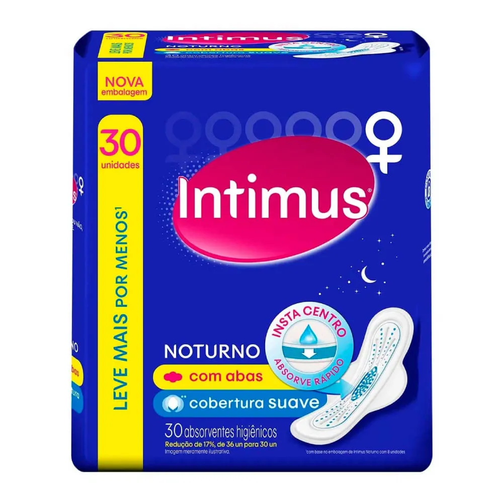 Absorvente Intimus Noturno Suave Com Abas 30 Unidades