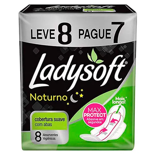 Absorvente Ladysoft Elite Noturno Suave Com Abas 8 Unidades