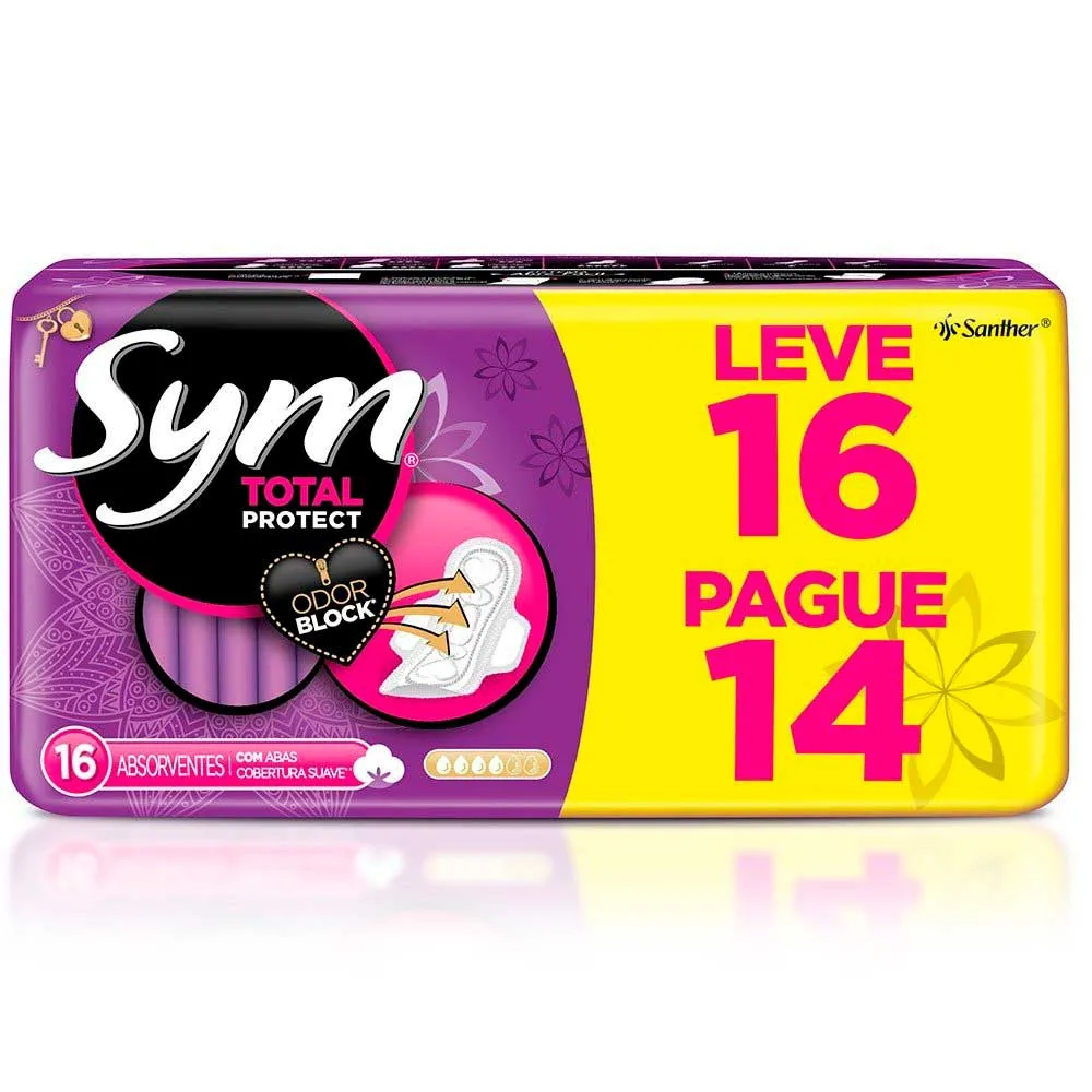 Absorvente Sym Total Protect Seca Com Abas 16 Unidades