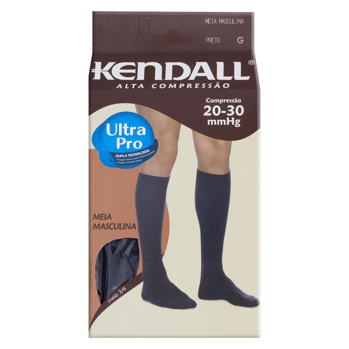 Meia 3/4 Kendall Masculina Alta Compressão Preta G 1 Unidade