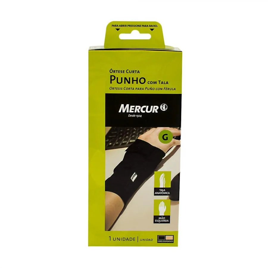 Imobilizador Para Punho Com Tala Mercur G Curto Esquerdo Preto 1 Unidade