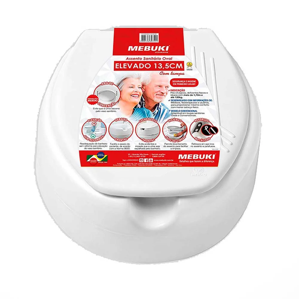 Assento Sanitário Elevado Mebuki 13,5cm Com Tampa 1 Unidade