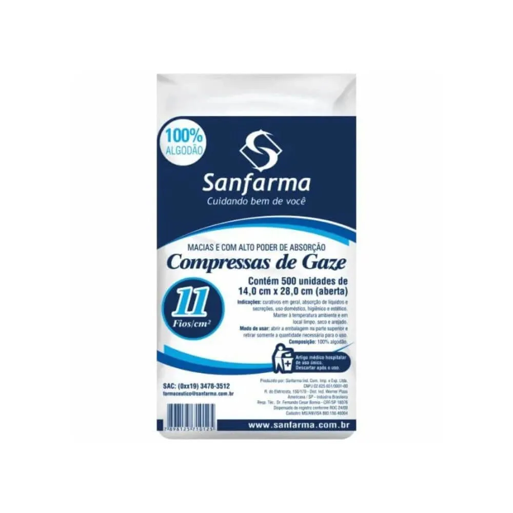Compressa De Gaze Sanfarma 11 Fios 500 Unidades