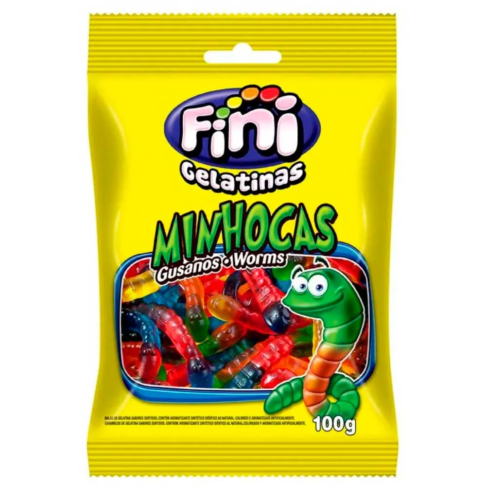 Bala De Gelatina Fini Minhocas 100g