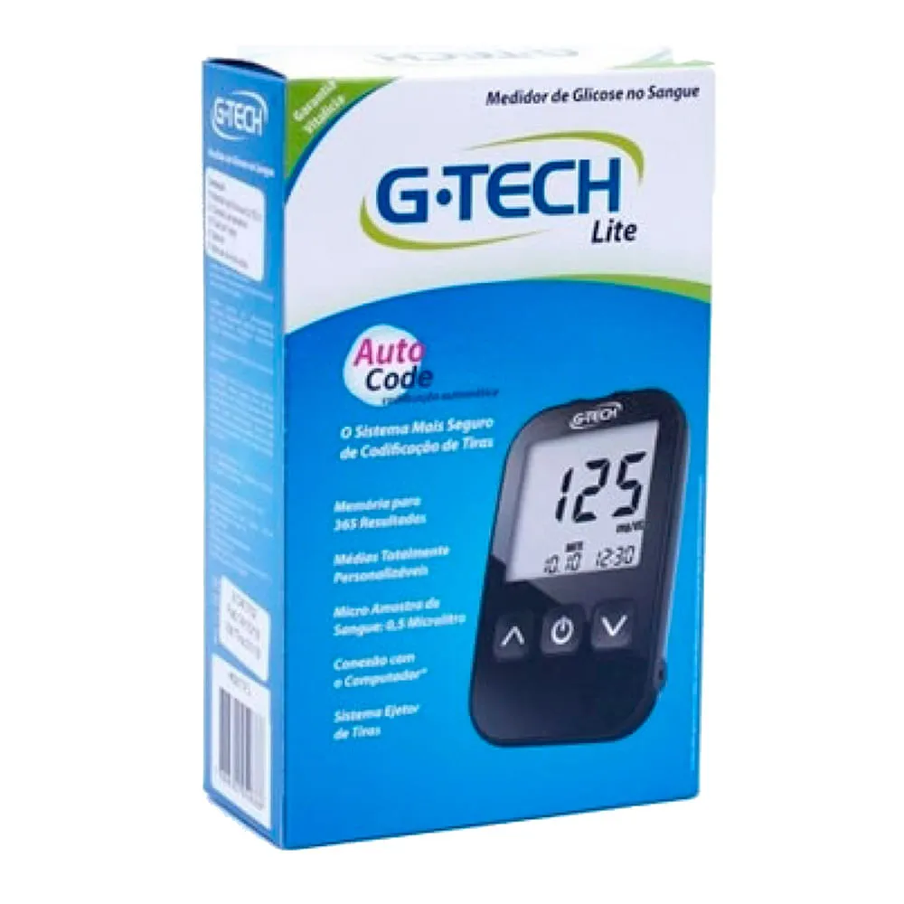 Kit Aparelho Medidor De Glicose G-tech Free Lite, 10 Tiras E Lancetador 10 Unidades