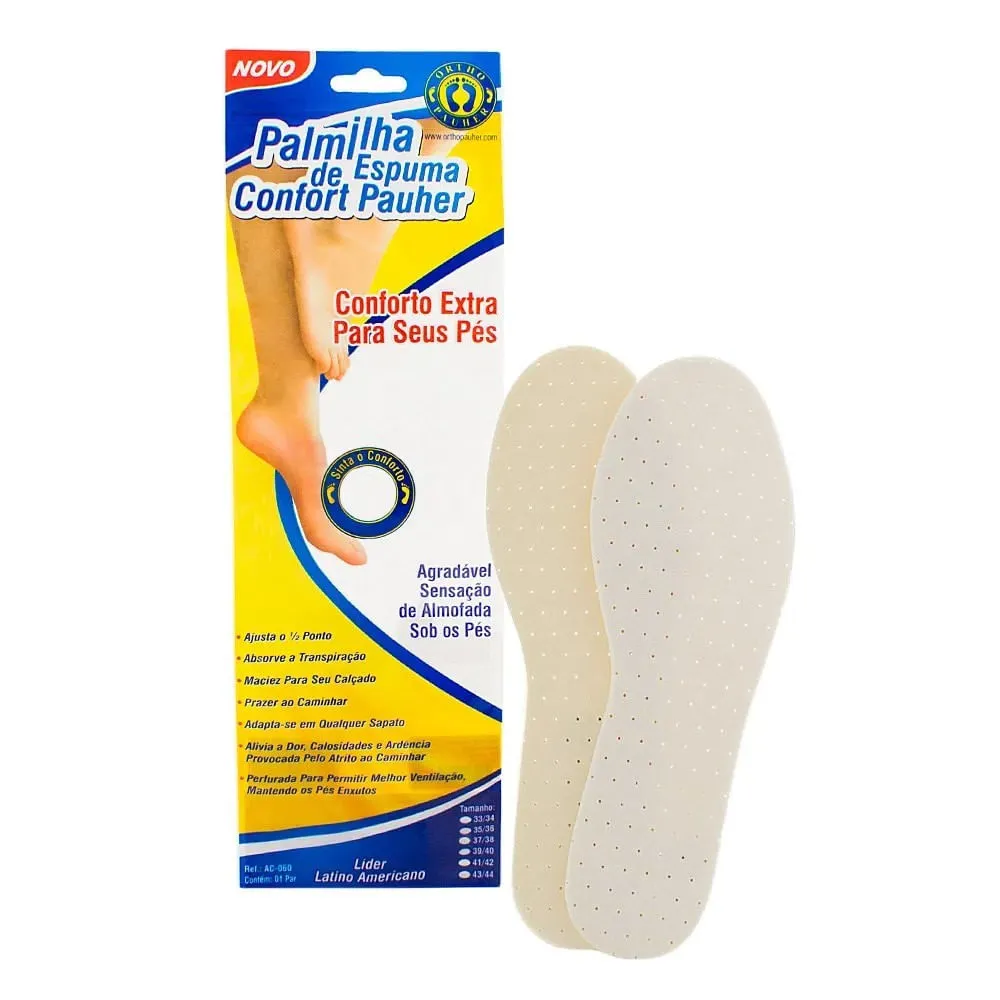Palmilha De Espuma Ortho Pauher Confort 43/44 Branco 1 Par