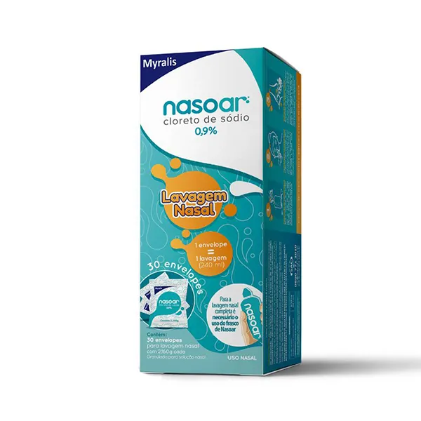 nasoar 0,9%, caixa com 1 lavador nasal de 240ml+ 30 envelopes com 2,160g