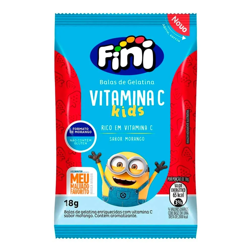 Bala De Gelatina Fini Vitamina C Kids Morango 18g