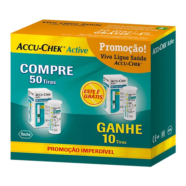 tira para teste accu chek active 50u ganhe 10
