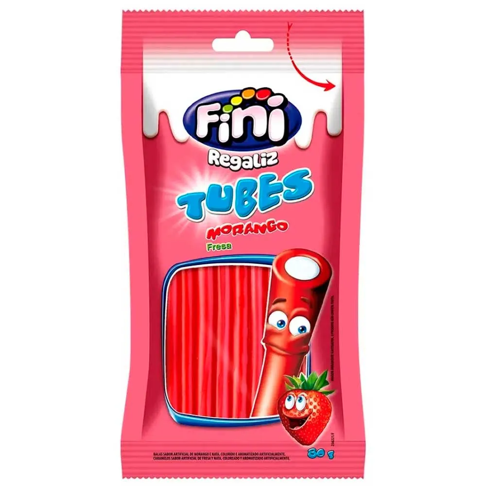 Bala De Gelatina Fini Tubes Morango 80g