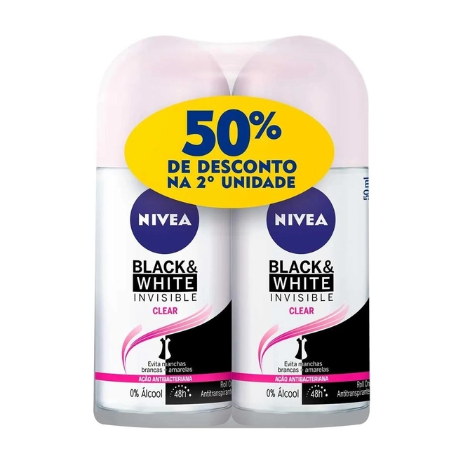 Kit Desodorante Roll Nivea Invisibl Clear Fem 50%Desc 2ªunid