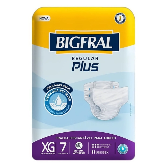 Fralda Descartável Adulto Regular Plus Xg Bigfral 7 Unidades