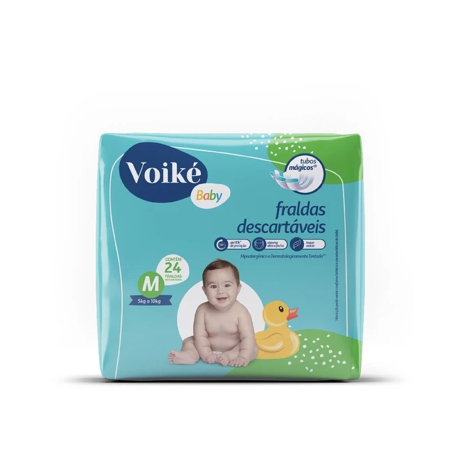 Fralda Infantil Descartável Baby Tamanho M Voiké 24Un