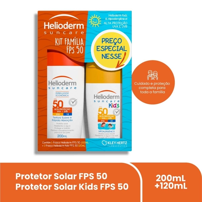 KIT HELIDERM PROTETOR SOLAR FPS50 200ML+KIDS 120ML