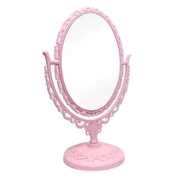 Espelho de Mesa Dupla Face Oval Plástico B7579-2P Rosa