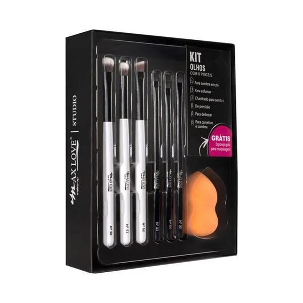 Kit Olhos c/ 06 Pincéis + Esponja Grátis Max Love