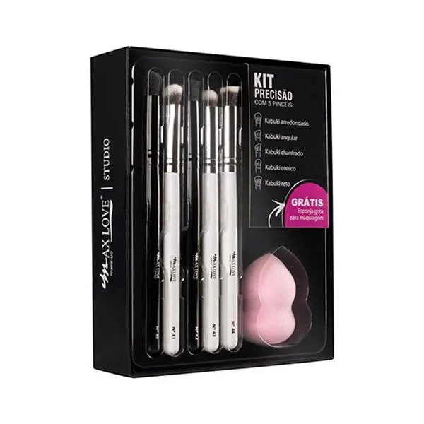 Kit Precisão c/ 05 Pincéis Max Love + Esponja Grátis