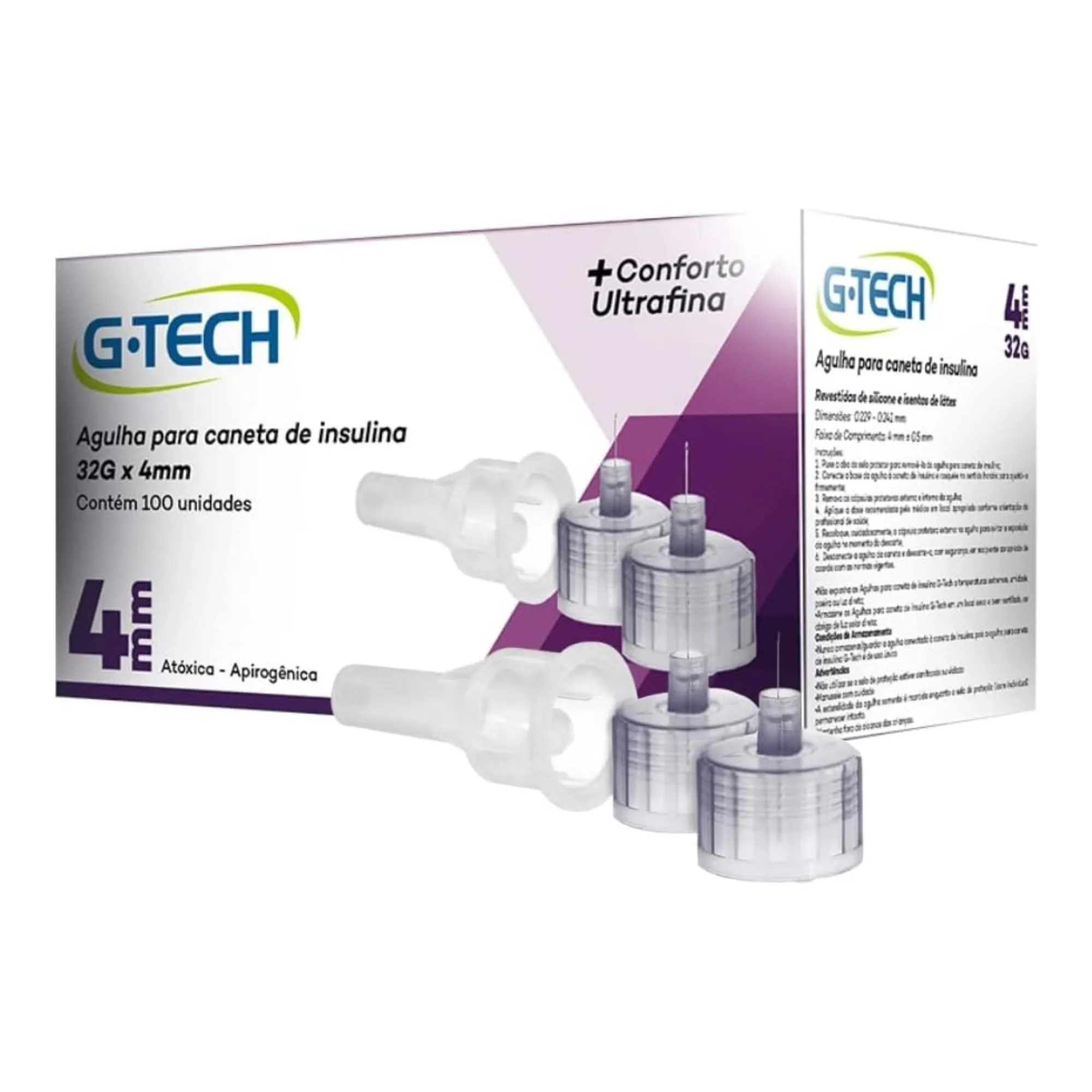 Agulha Para Caneta De Insulina 4mm 32g 100 Unidades G-tech