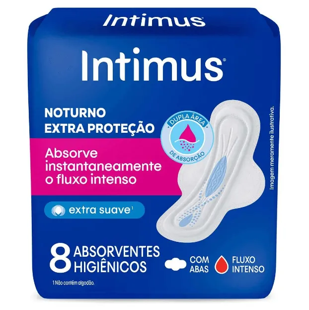 Absorvente Intimus Gel Noturno Suave Com Abas 8 Unidades