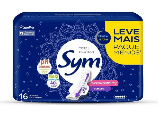 Absorvente Sym Noite & Dia Cobertura Suave Com Abas Com 16 Promocional