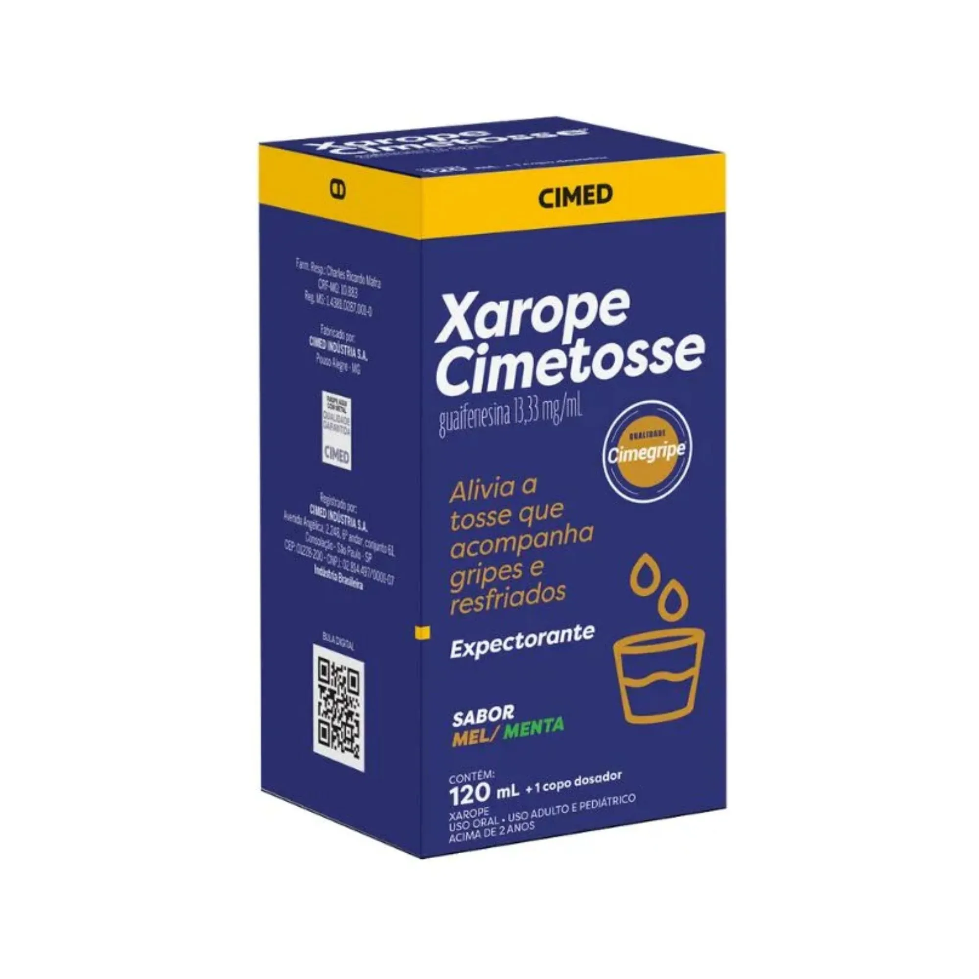 Cimetosse Guaifenesina 13,33mg/ml Xarope 120ml Sabor Mel E Menta