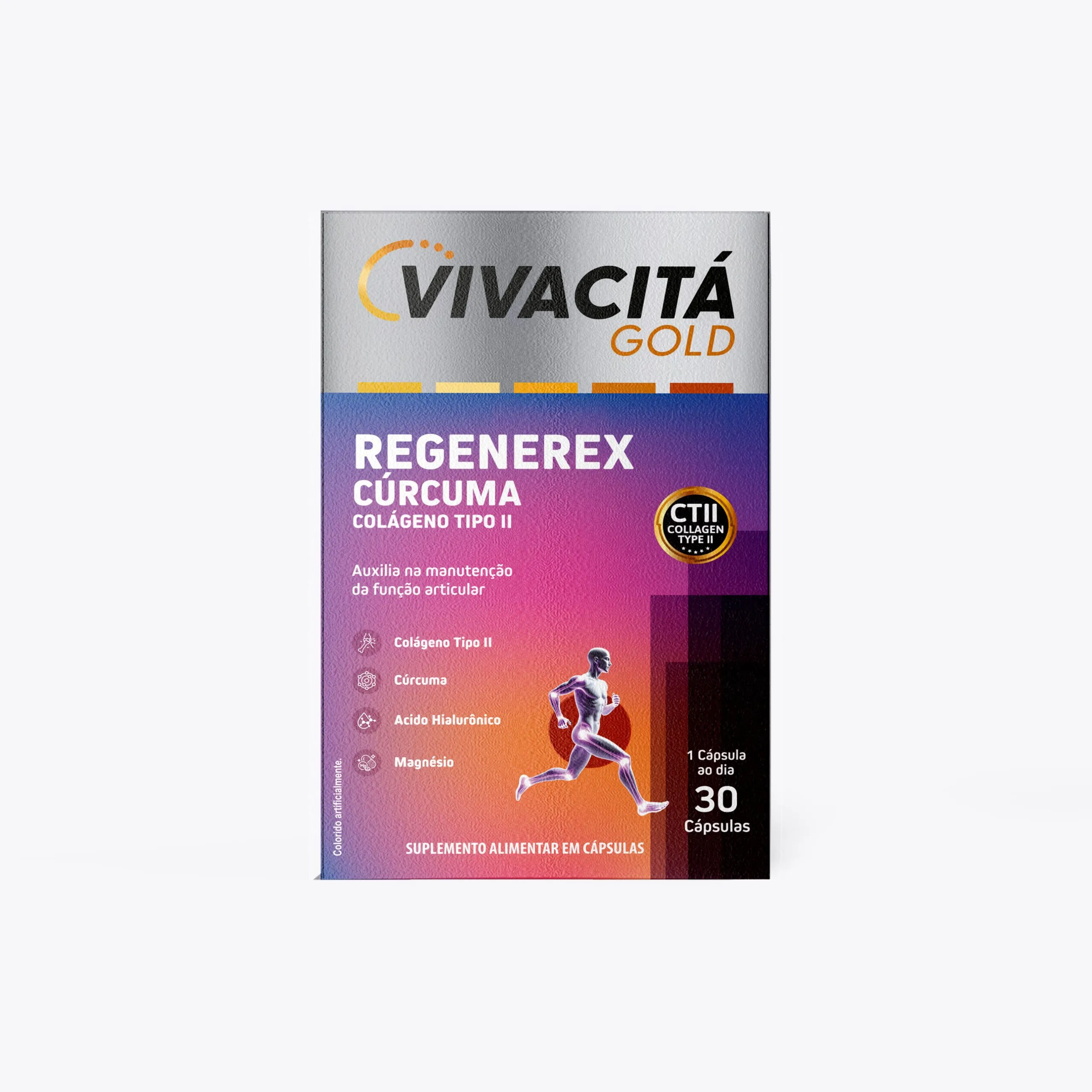 Colágeno Tipo Ii + Cúrcuma Regenerex Vivacitá Gold 30 Cápsulas