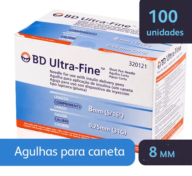 Agulha Descartável Bd Ultra-fine Curta 8mm 100 Unidades