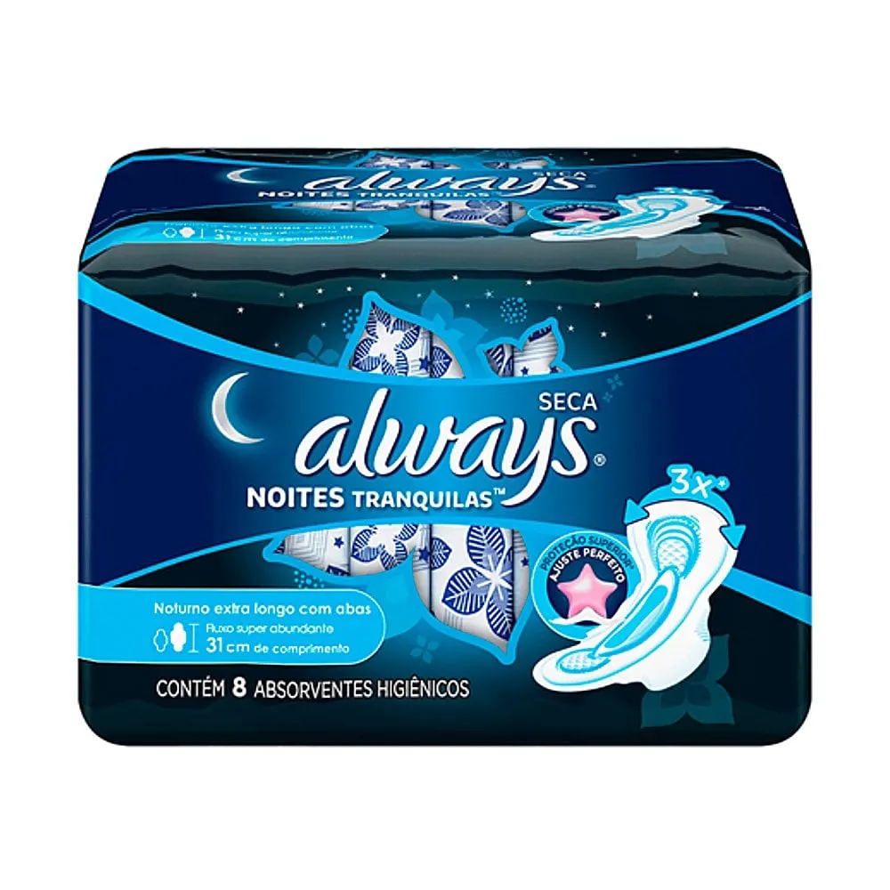 Absorvente Always Noites Tranquilas Cobertura Seca Com Abas 8Un