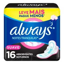 Absorvente Always Noites Tranquilas Suave com Abas 16 Unidades